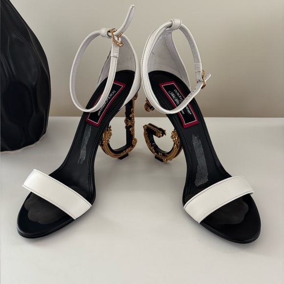 Dolce&Gabbana Game Day DG Leather Baroque-Heel Sandals size 41 - Picture 1 of 8